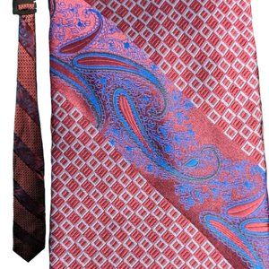 Red and Blue Paisley and Checkerboard Print Bruno Conte Necktie